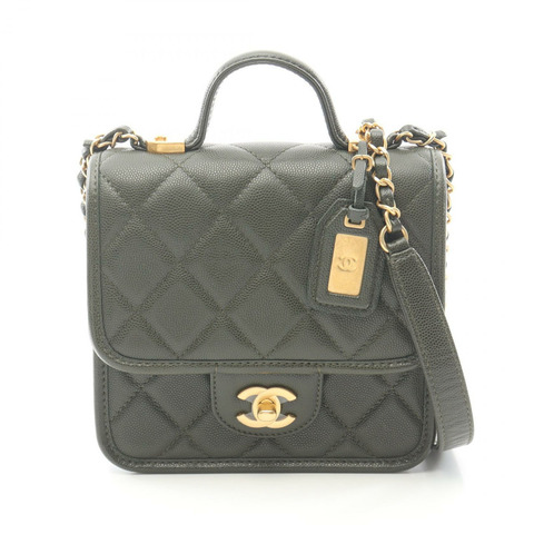 香奈兒 (CHANEL) S 頂部手柄絎縫手提單肩包 AS3652 皮革卡其色 二手 GHW CC