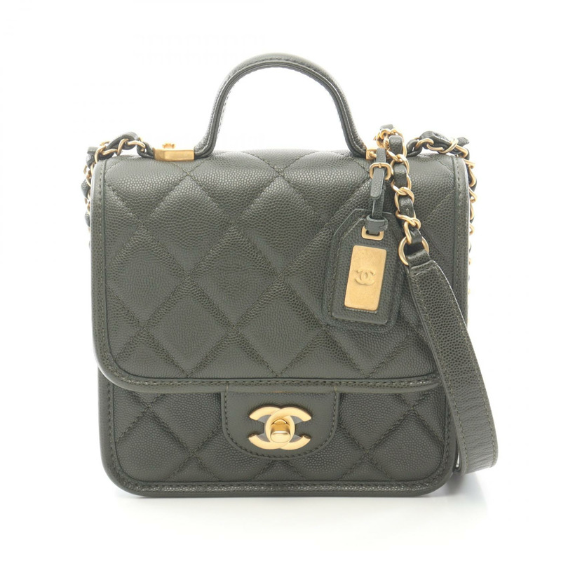 香奈兒 (CHANEL) S 頂部手柄絎縫手提單肩包 AS3652 皮革卡其色 二手 GHW CC-0