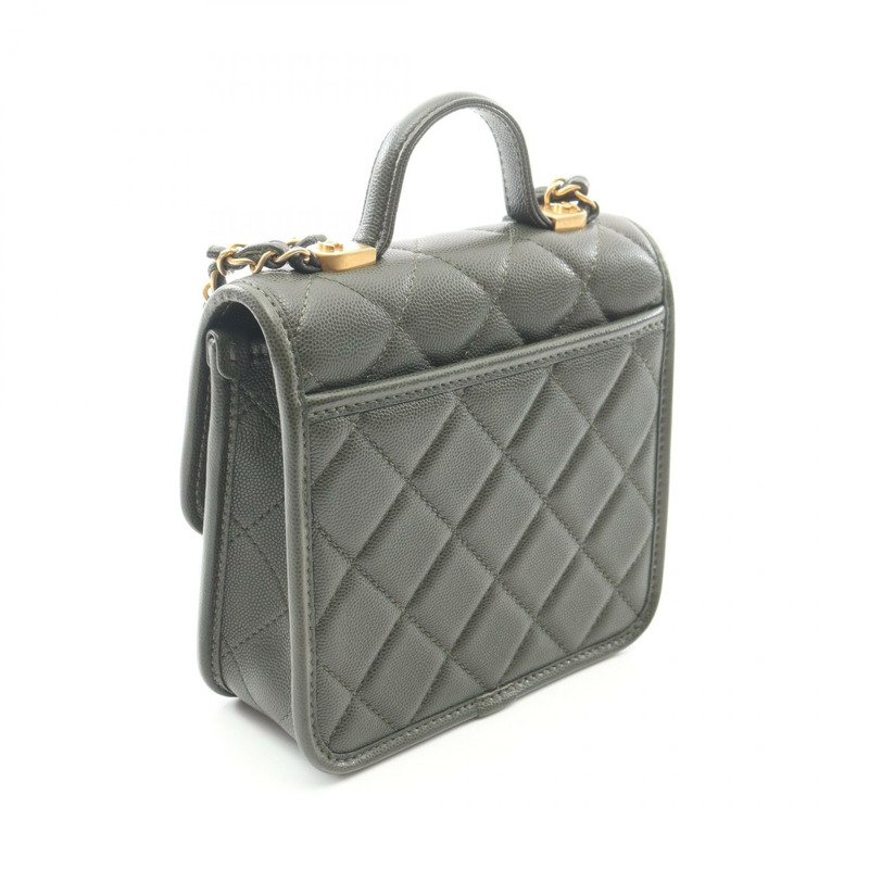 香奈兒 (CHANEL) S 頂部手柄絎縫手提單肩包 AS3652 皮革卡其色 二手 GHW CC-1