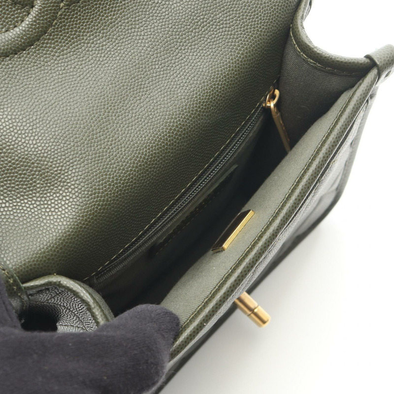 香奈兒 (CHANEL) S 頂部手柄絎縫手提單肩包 AS3652 皮革卡其色 二手 GHW CC-2