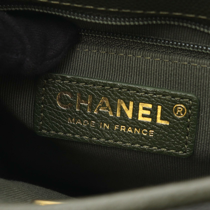 香奈兒 (CHANEL) S 頂部手柄絎縫手提單肩包 AS3652 皮革卡其色 二手 GHW CC-3