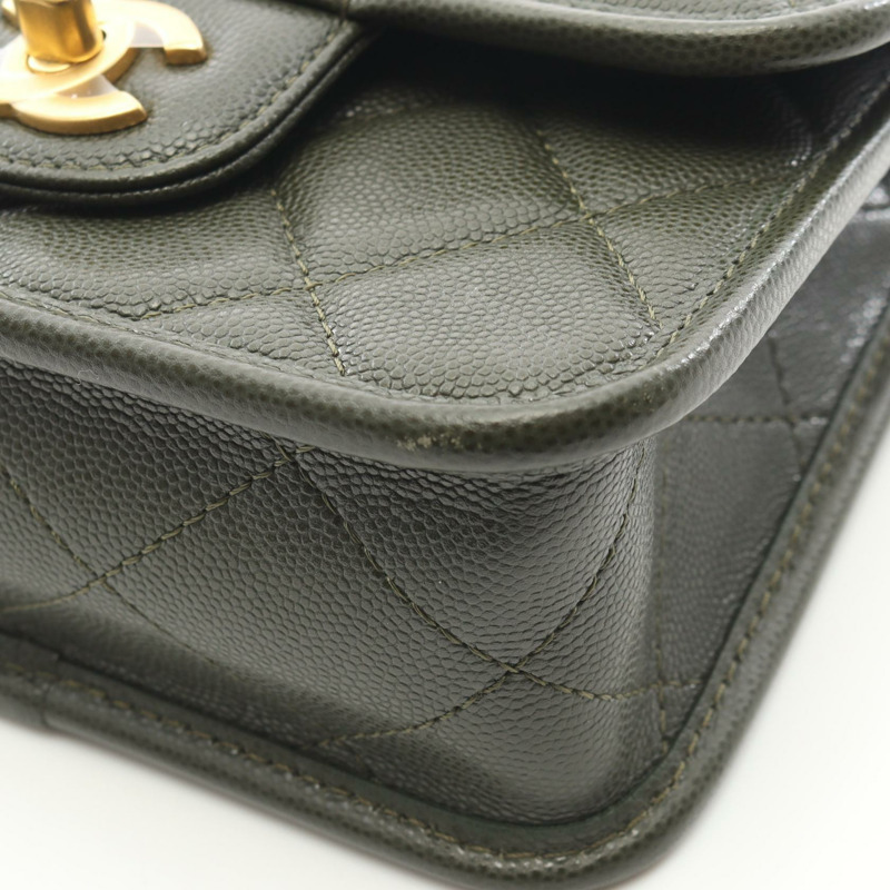 香奈兒 (CHANEL) S 頂部手柄絎縫手提單肩包 AS3652 皮革卡其色 二手 GHW CC-7