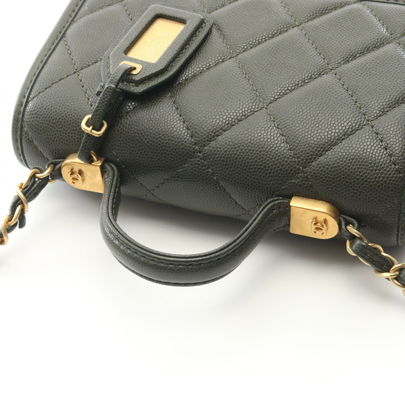 香奈兒 (CHANEL) S 頂部手柄絎縫手提單肩包 AS3652 皮革卡其色 二手 GHW CC-10