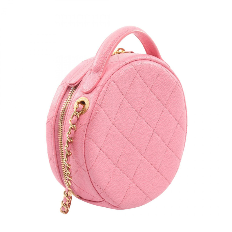 香奈兒 (CHANEL) 絎縫鏈條單背包 AS3875 粒面小牛皮 粉紅色 二手 金色五金 CC-1