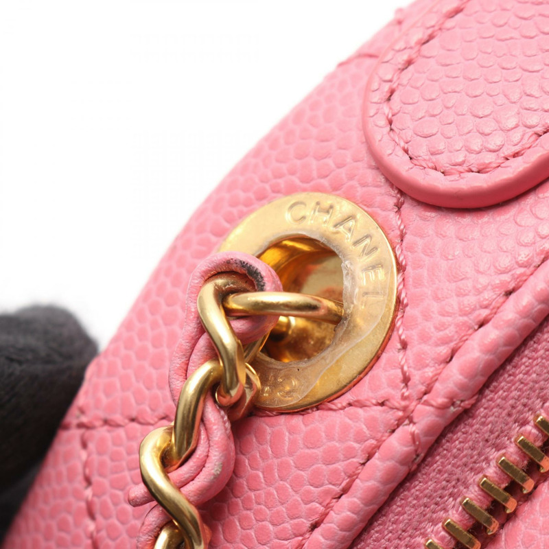 香奈兒 (CHANEL) 絎縫鏈條單背包 AS3875 粒面小牛皮 粉紅色 二手 金色五金 CC-7