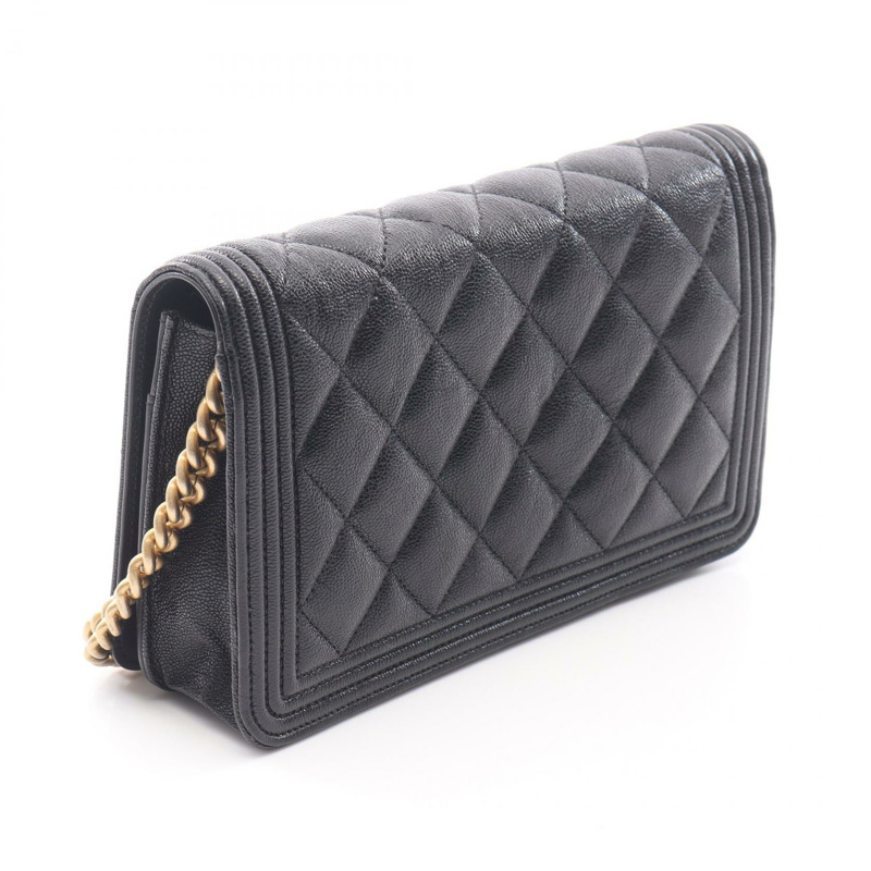 香奈兒 Boy Chanel Matelasse 鏈條肩背包 AP1117 黑色皮革 二手 GHW CC-1