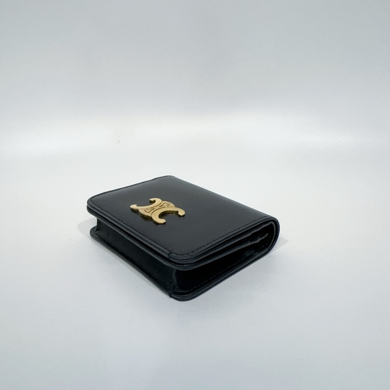 Celine黑色牛皮金釦下蓋短夾-5