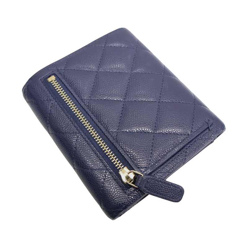 藍色 Caviar牛皮 扣式 短夾 AP0231【CHANEL 香奈兒】 AP0231-3