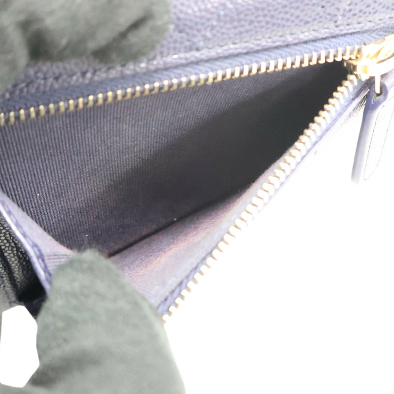 藍色 Caviar牛皮 扣式 短夾 AP0231【CHANEL 香奈兒】 AP0231-8