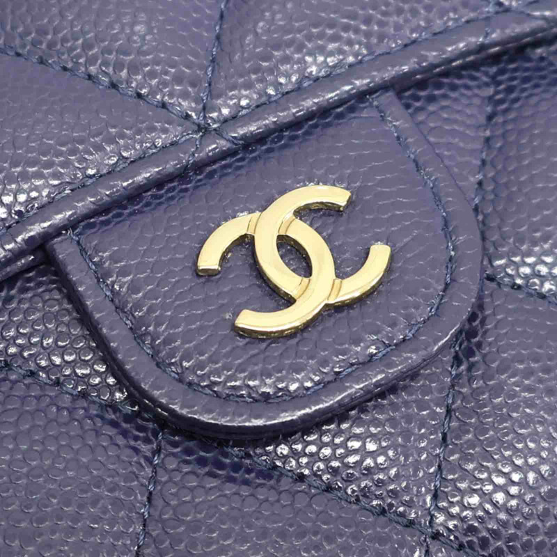 藍色 Caviar牛皮 扣式 短夾 AP0231【CHANEL 香奈兒】 AP0231-16