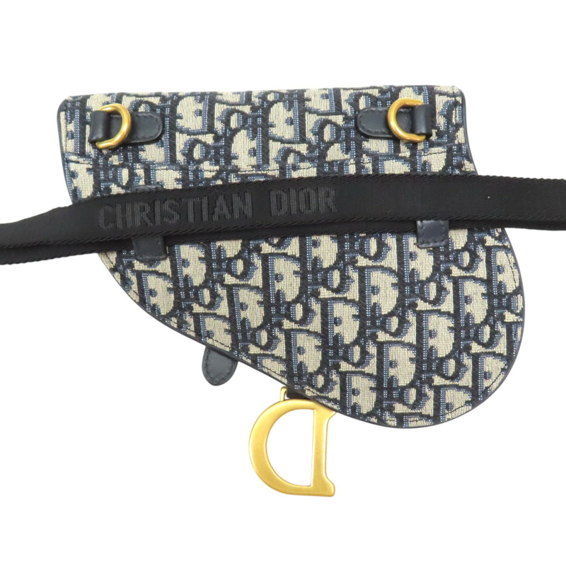 藍色 緹花帆布 saddle oblique 腰包 肩背包【Dior 迪奧】-1