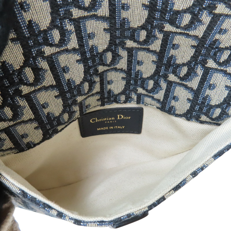 藍色 緹花帆布 saddle oblique 腰包 肩背包【Dior 迪奧】-4