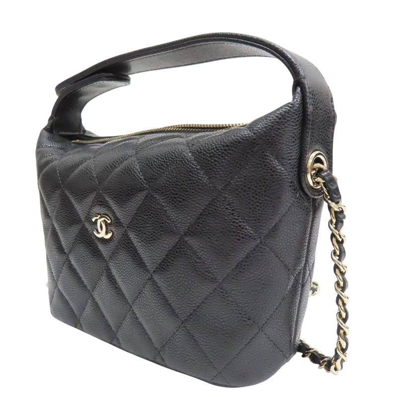 黑色 菱格紋 荔枝牛皮 鍊帶 肩背包 淡金釦【CHANEL 香奈兒】 AP4386-2