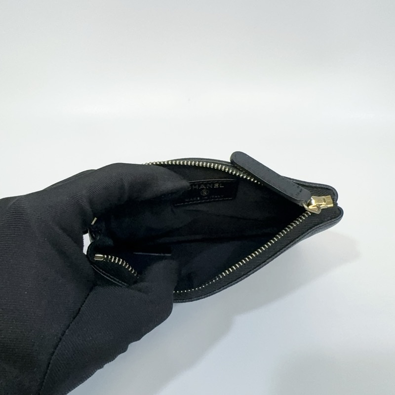 Chanel 黑色金釦荔枝牛皮一次拉鍊零錢包AP0793-8