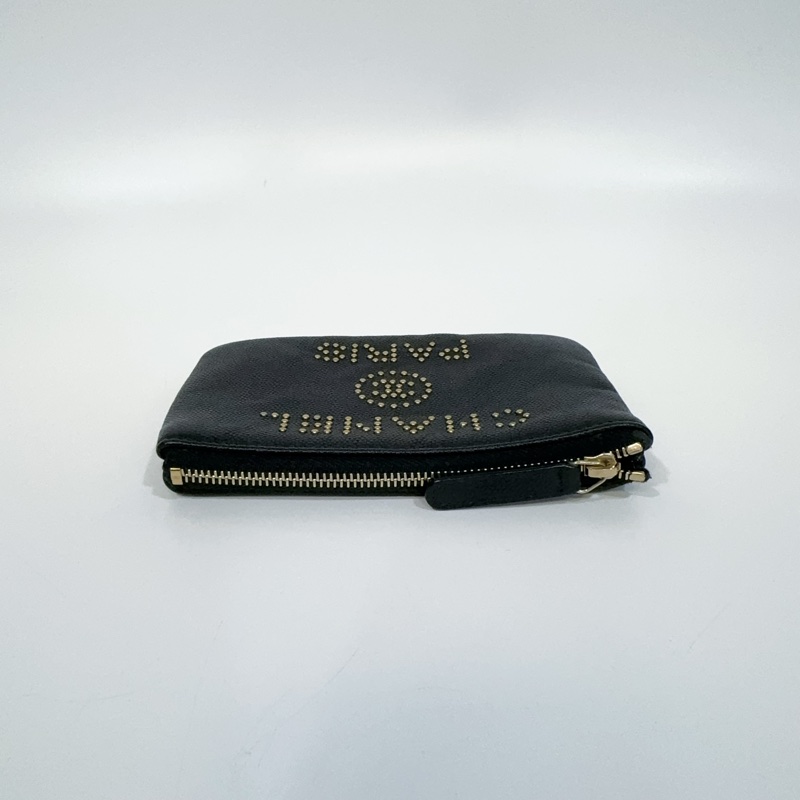 Chanel 黑色金釦荔枝牛皮一次拉鍊零錢包AP0793-9
