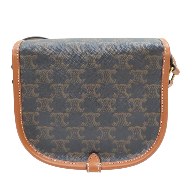 棕色 PV帆布 原花 凱旋門 FOLCO 馬鞍包 肩背包【CELINE 賽琳】 191502BZJ04LU-1