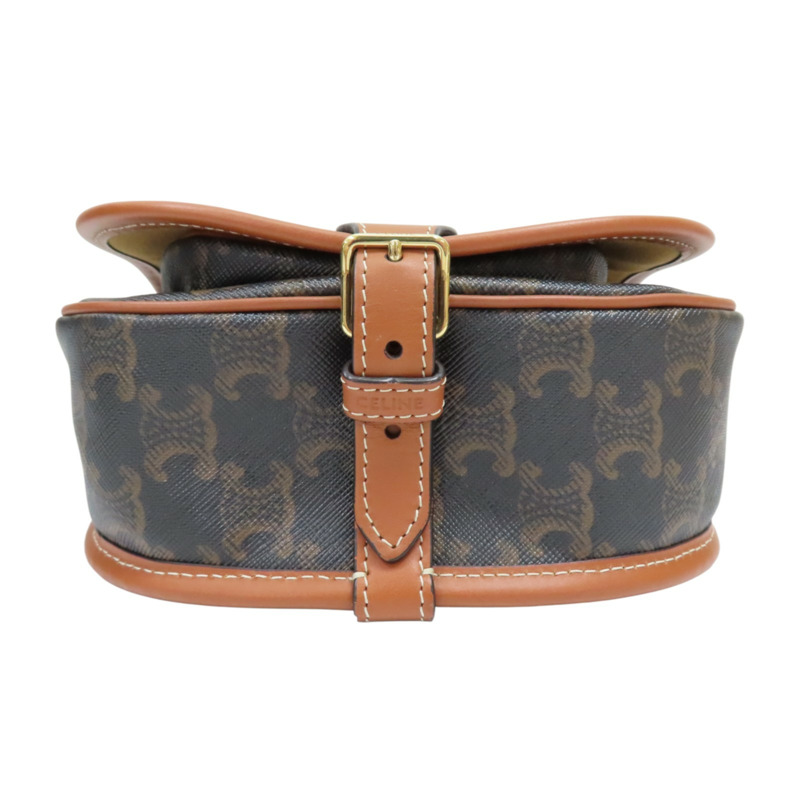 棕色 PV帆布 原花 凱旋門 FOLCO 馬鞍包 肩背包【CELINE 賽琳】 191502BZJ04LU-3