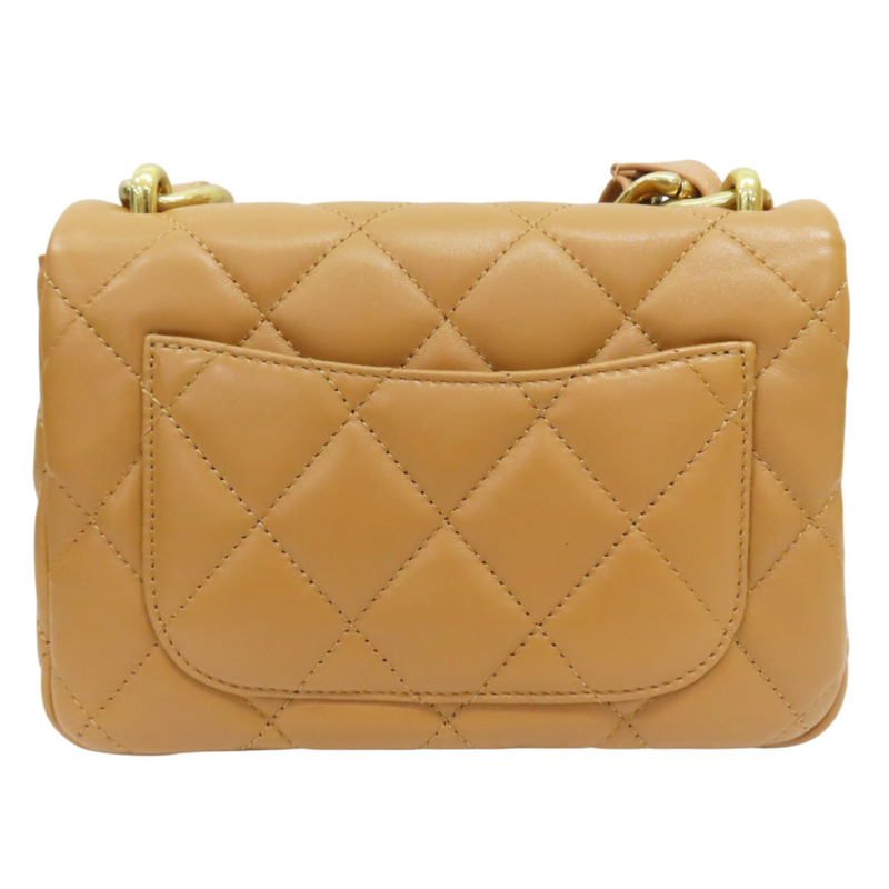 焦糖色 羊皮 粗鏈 肩背包 金扣【CHANEL 香奈兒】 AS3214-1
