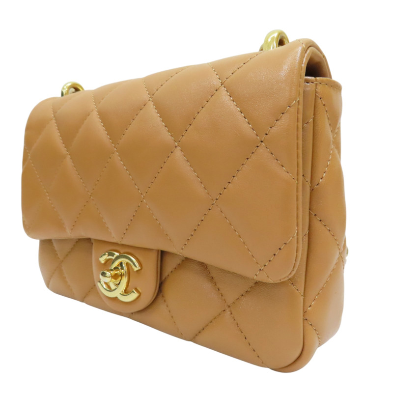 焦糖色 羊皮 粗鏈 肩背包 金扣【CHANEL 香奈兒】 AS3214-2