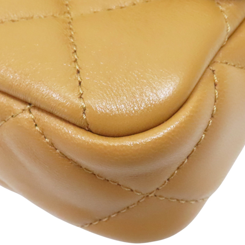 焦糖色 羊皮 粗鏈 肩背包 金扣【CHANEL 香奈兒】 AS3214-9