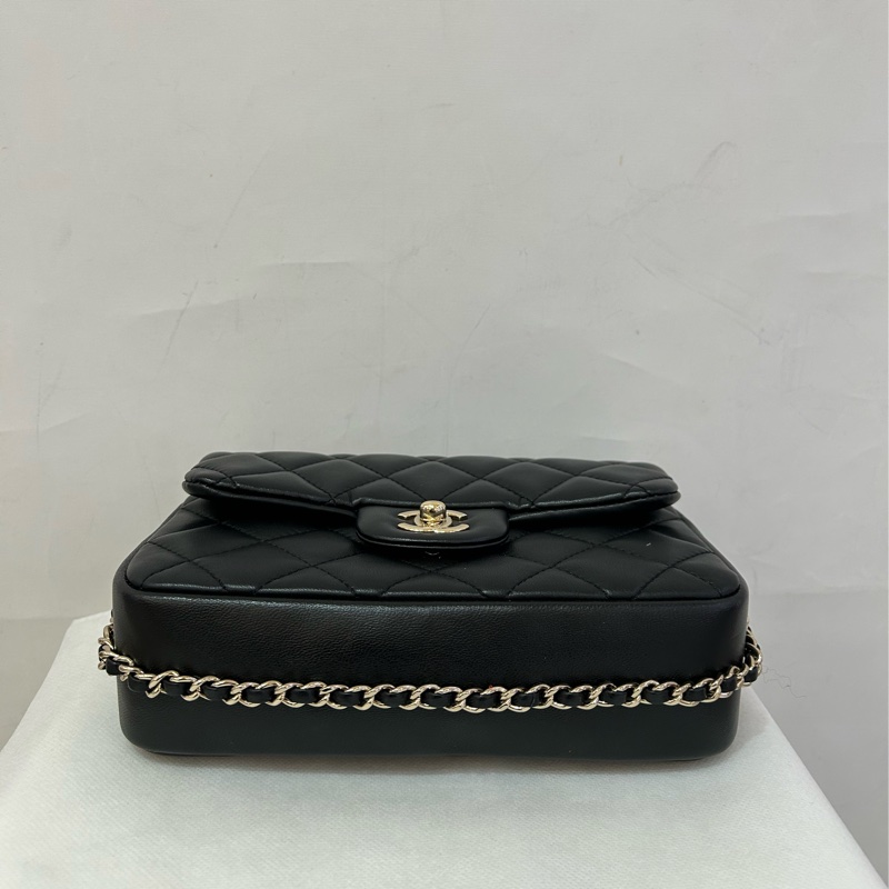 Chanel黑羊皮淡金圈鍊珍珠款20cm-2