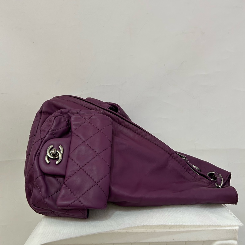 Chanel紫色復古銀釦小號青蛙後背包-1