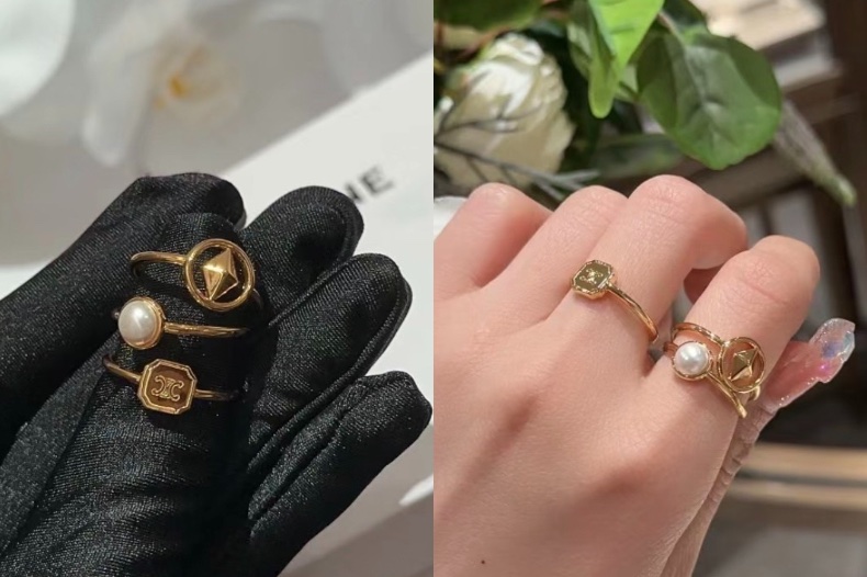 保證真品 Celine 戒指套組 凱旋門 三個一組-3