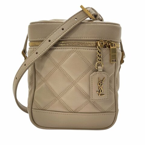 SAINT LAURENT 聖羅蘭 80'S VANITY BAG 魚子醬皮 斜背包 奶茶色 金釦