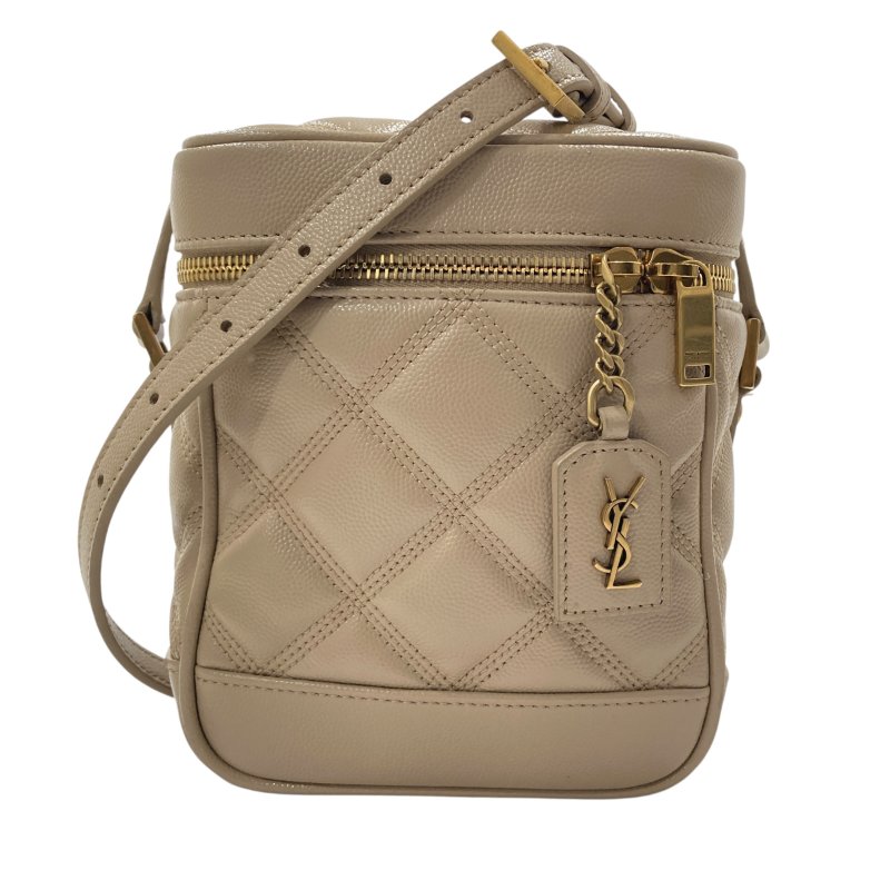 SAINT LAURENT 聖羅蘭 80'S VANITY BAG 魚子醬皮 斜背包 奶茶色 金釦-0