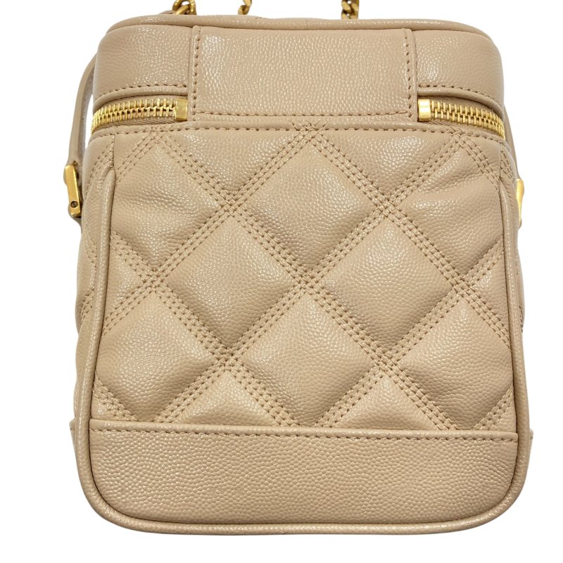 SAINT LAURENT 聖羅蘭 80'S VANITY BAG 魚子醬皮 斜背包 奶茶色 金釦-2