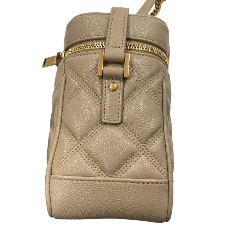 SAINT LAURENT 聖羅蘭 80'S VANITY BAG 魚子醬皮 斜背包 奶茶色 金釦-3