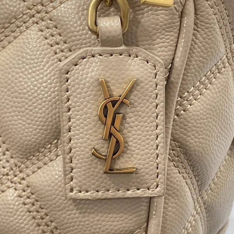 SAINT LAURENT 聖羅蘭 80'S VANITY BAG 魚子醬皮 斜背包 奶茶色 金釦-21