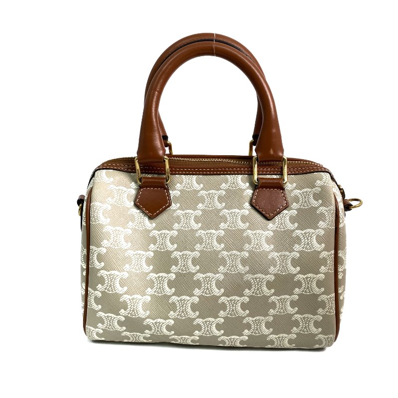 △ Celine 思琳 Grey And Brown Coated Canvas Small Boston 2 Way Bag 灰色和啡色塗層帆布兩用袋 - 257028651-1