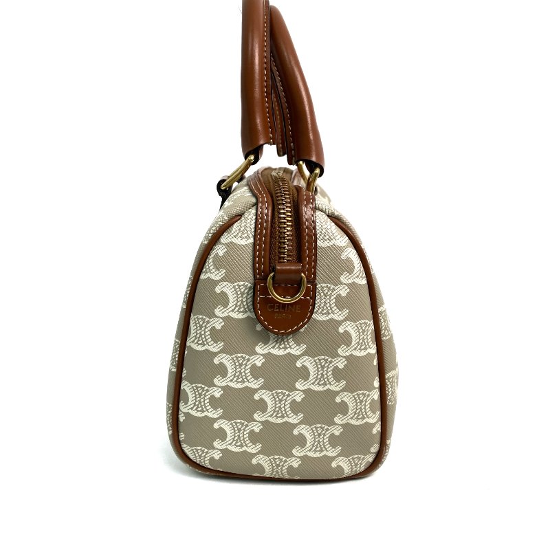 △ Celine 思琳 Grey And Brown Coated Canvas Small Boston 2 Way Bag 灰色和啡色塗層帆布兩用袋 - 257028651-2