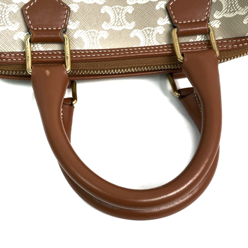 △ Celine 思琳 Grey And Brown Coated Canvas Small Boston 2 Way Bag 灰色和啡色塗層帆布兩用袋 - 257028651-9