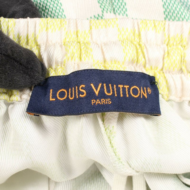 路易威登 Damier 漸變印花絲質短褲，白色，棉質，男士二手。-2