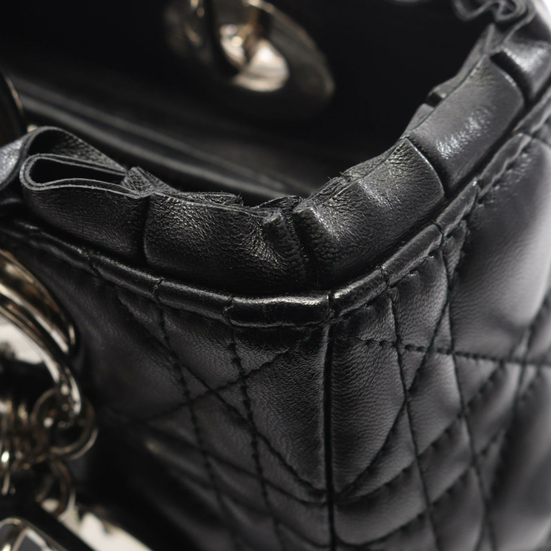 Dior LADY DIOR Christian Dior 女士手提包，羊皮（綿羊皮），黑色，二手-8