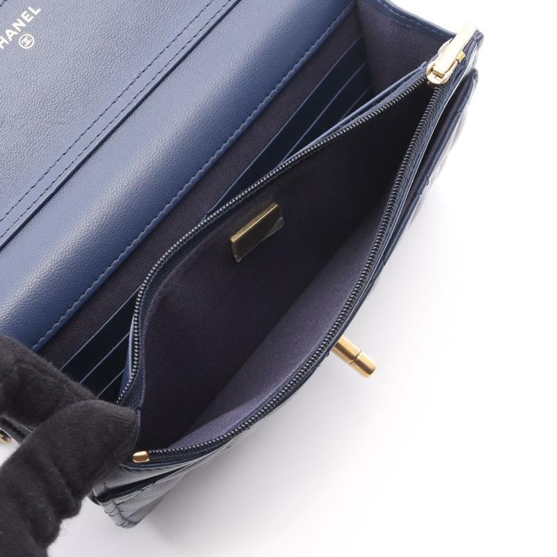 香奈兒 (CHANEL) 絎縫鏈條單肩包，羊皮材質，藍色，二手，女士款，金色五金-3