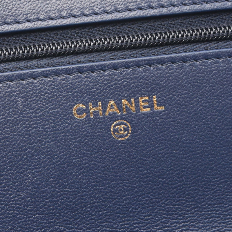 香奈兒 (CHANEL) 絎縫鏈條單肩包，羊皮材質，藍色，二手，女士款，金色五金-4
