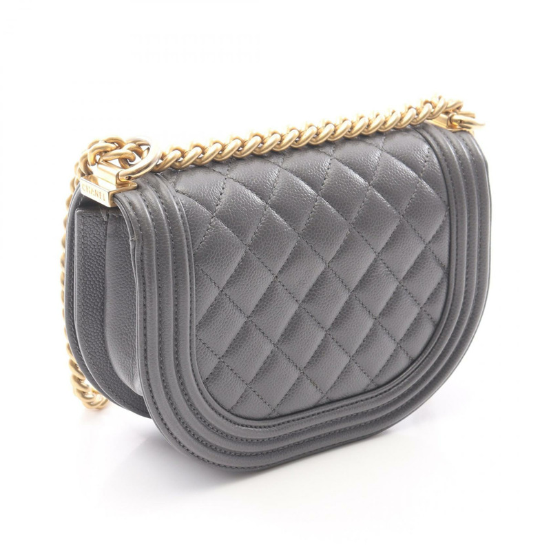 香奈兒 Boy Chanel 小號鏈條肩背包 AS3350 皮革 灰色 二手 女士 金色五金-1