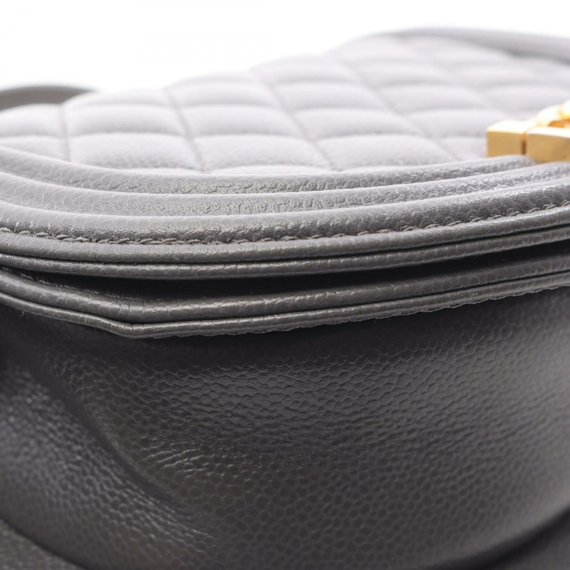 香奈兒 Boy Chanel 小號鏈條肩背包 AS3350 皮革 灰色 二手 女士 金色五金-6