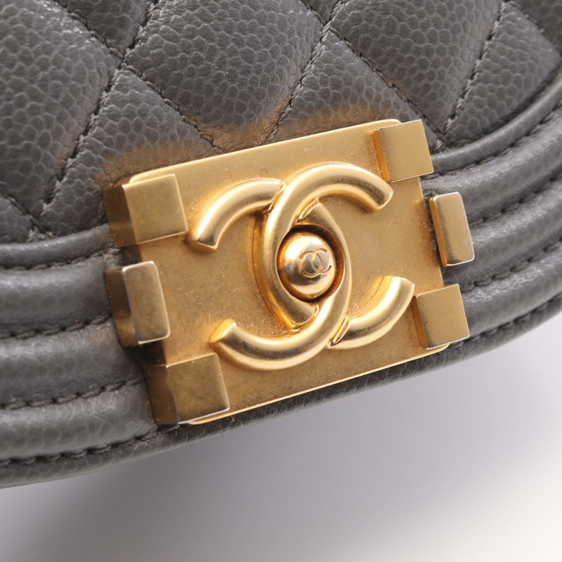 香奈兒 Boy Chanel 小號鏈條肩背包 AS3350 皮革 灰色 二手 女士 金色五金-7