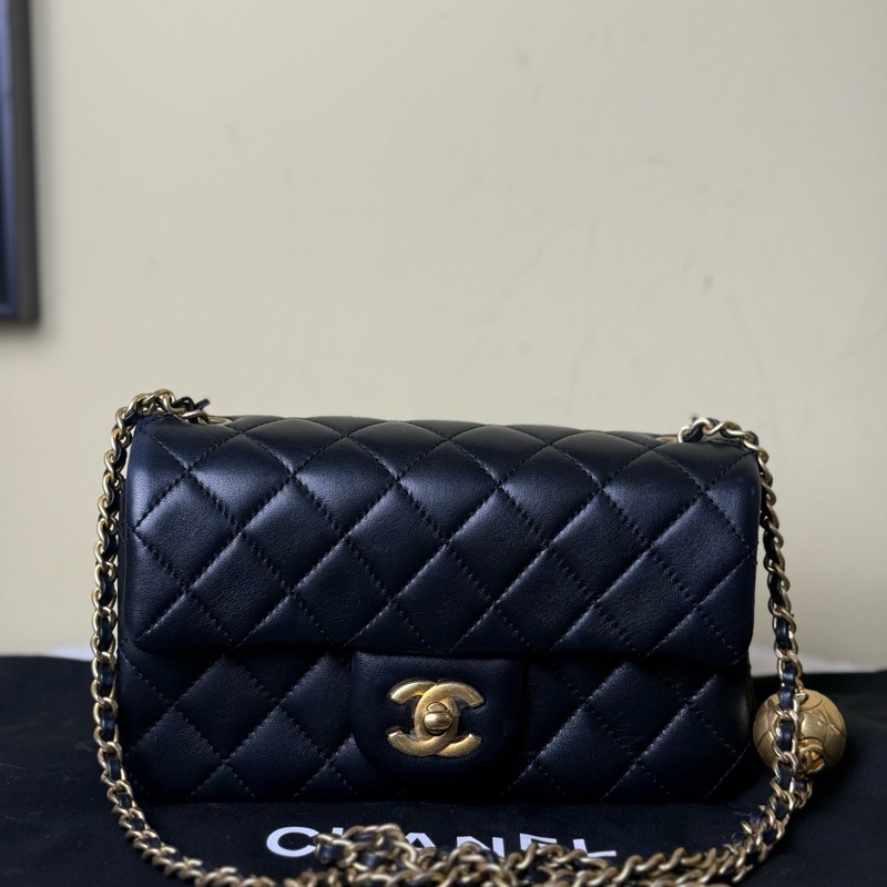 98新 Chanel香奈兒 黑金CF羊皮金球大mini-0
