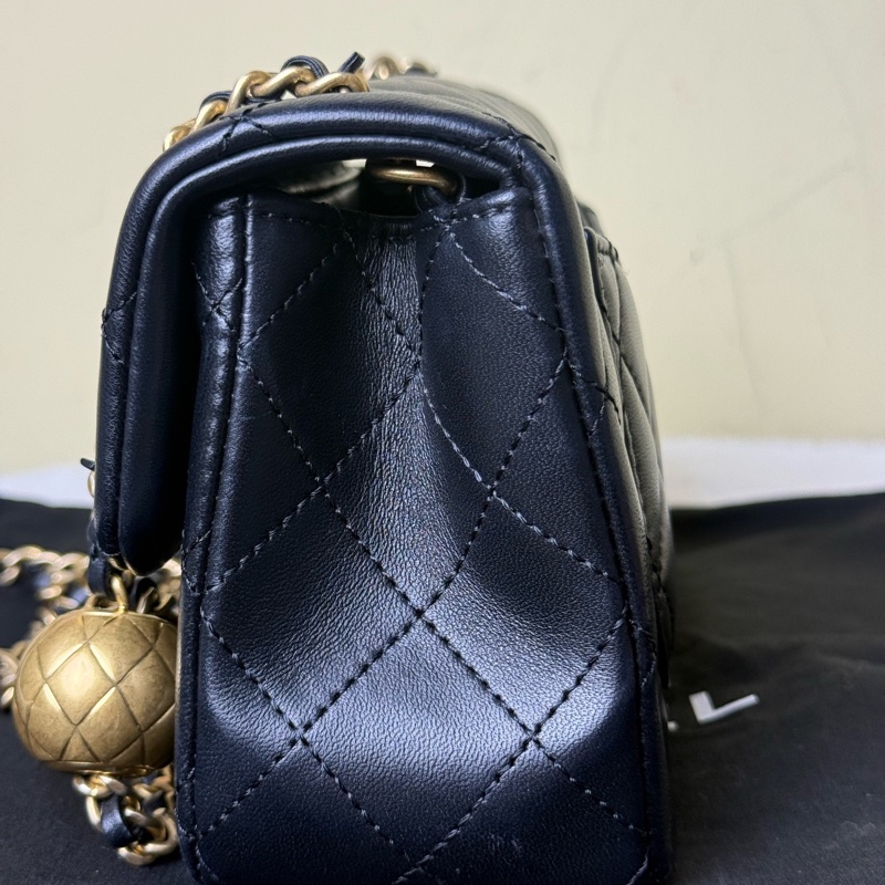 98新 Chanel香奈兒 黑金CF羊皮金球大mini-10