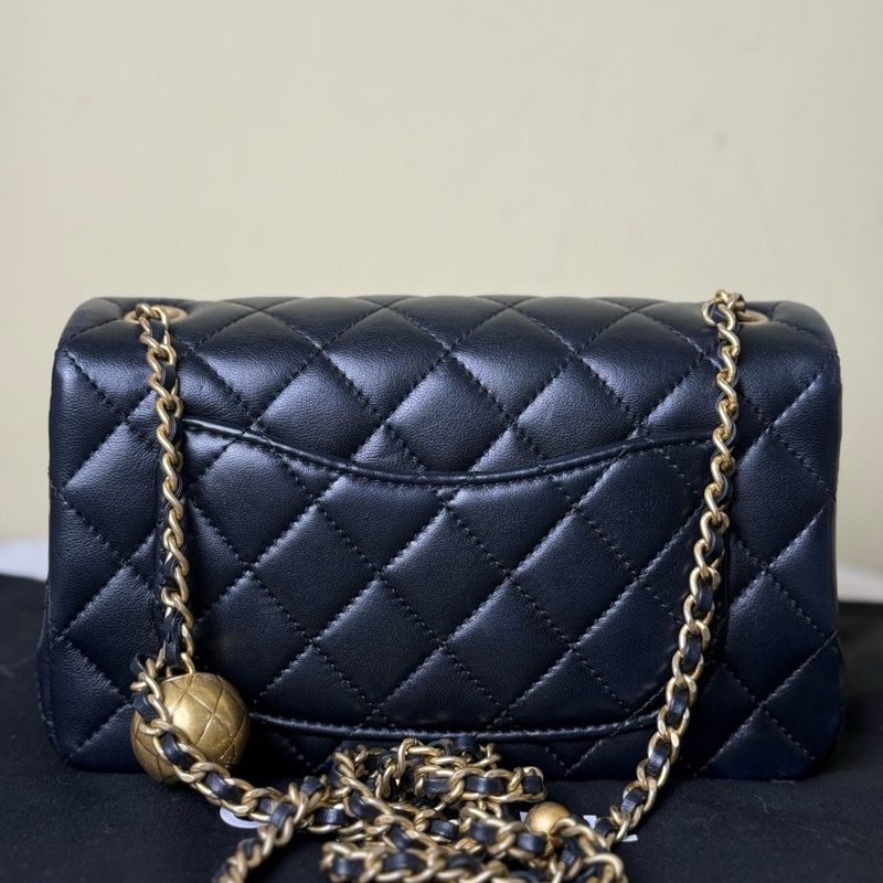 98新 Chanel香奈兒 黑金CF羊皮金球大mini-12