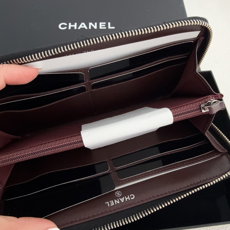 【全新品】香奈兒chanel 黑銀羊皮cf拉鍊款錢包-3