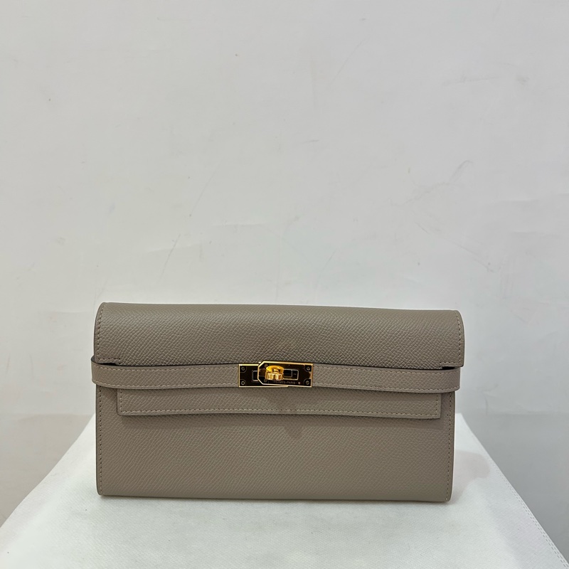 Hermes 銀河灰金釦Kelly長夾-0