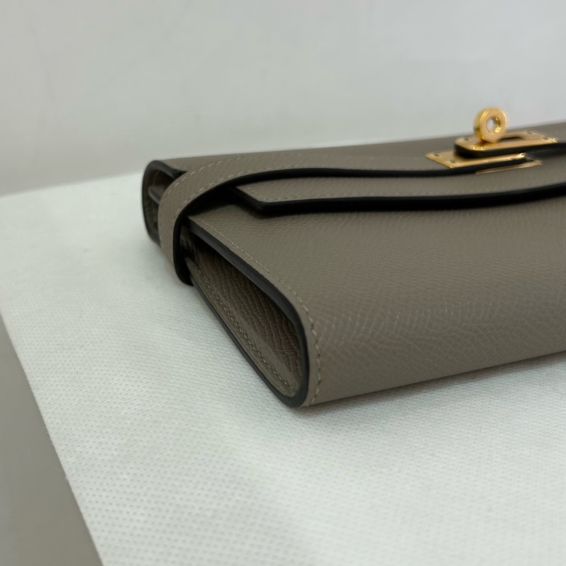 Hermes 銀河灰金釦Kelly長夾-6