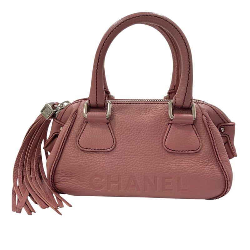 CHANEL 香奈兒 A23050 LAX Tassel bowler 牛皮 手提包 粉色 銀釦-0