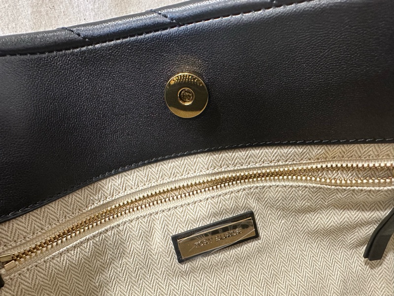 全新 Tory Burch Kira Chevron Tote 小香風經典黑色皮革肩背手提托特包 鏈條背帶-6